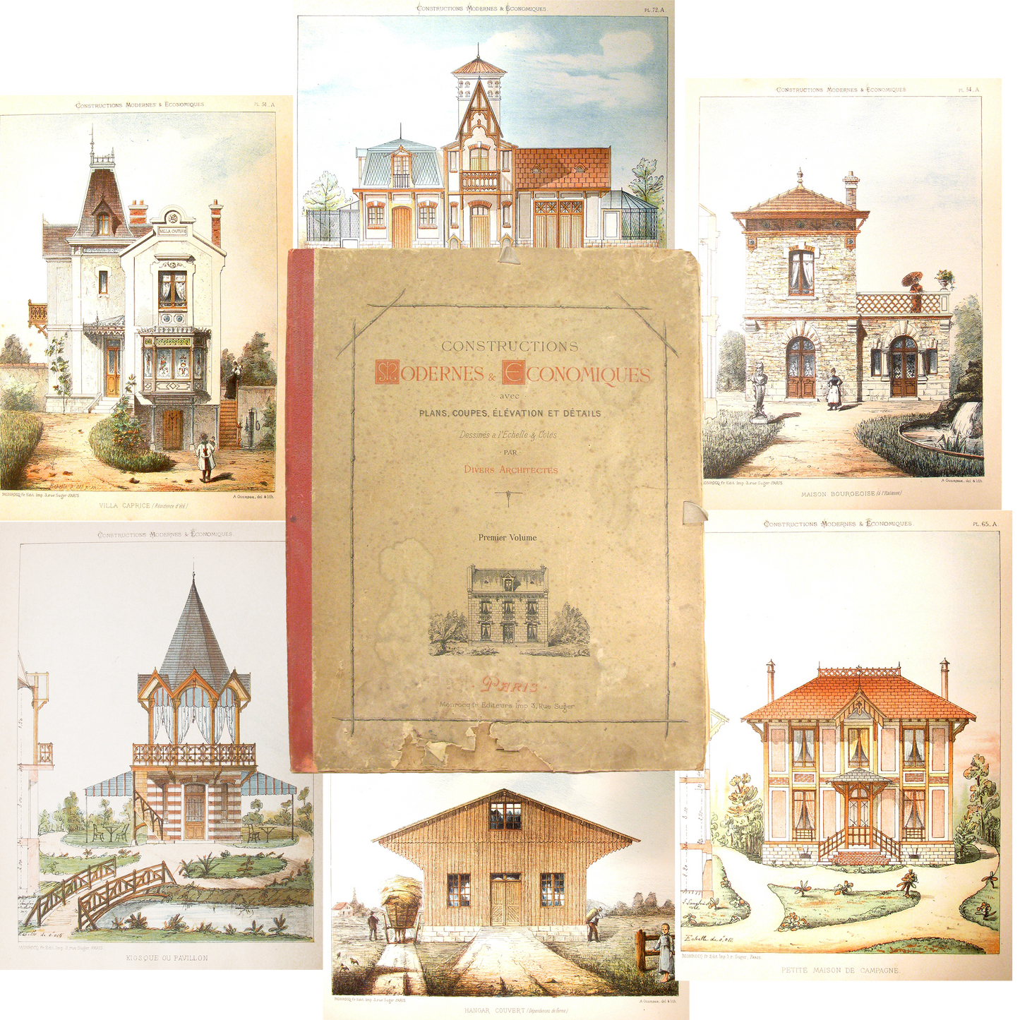 1880s French Architectural Lithograph Folio - Vol. 3, 25 Sheets