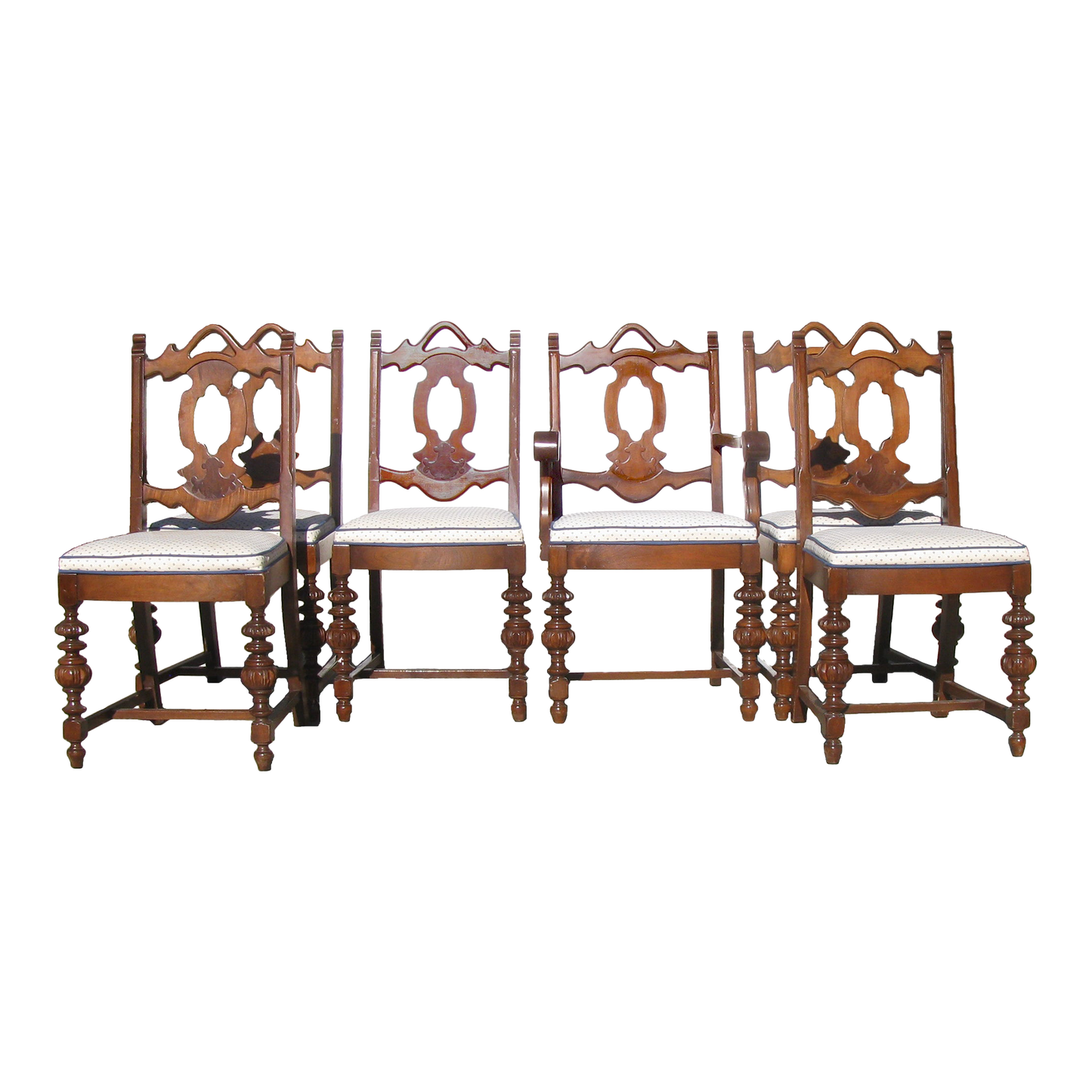 1920s English Gothic Revival / Jacobean Style Dining Chairs, Set of 6