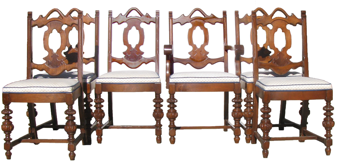 1920s English Gothic Revival / Jacobean Style Dining Chairs, Set of 6