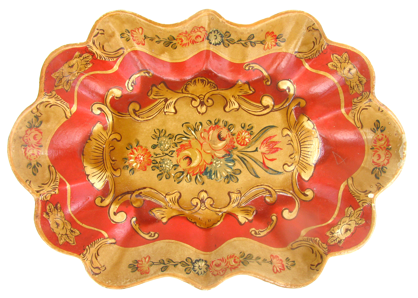 1940s Occupied Japan Coral & Gold Paper Mache / Papier Mache Bowl