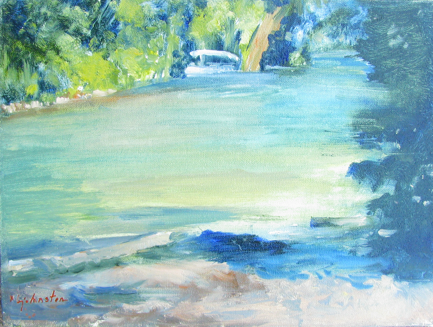 1970s Impressionist Waterscape Painting by B.J. Johnston