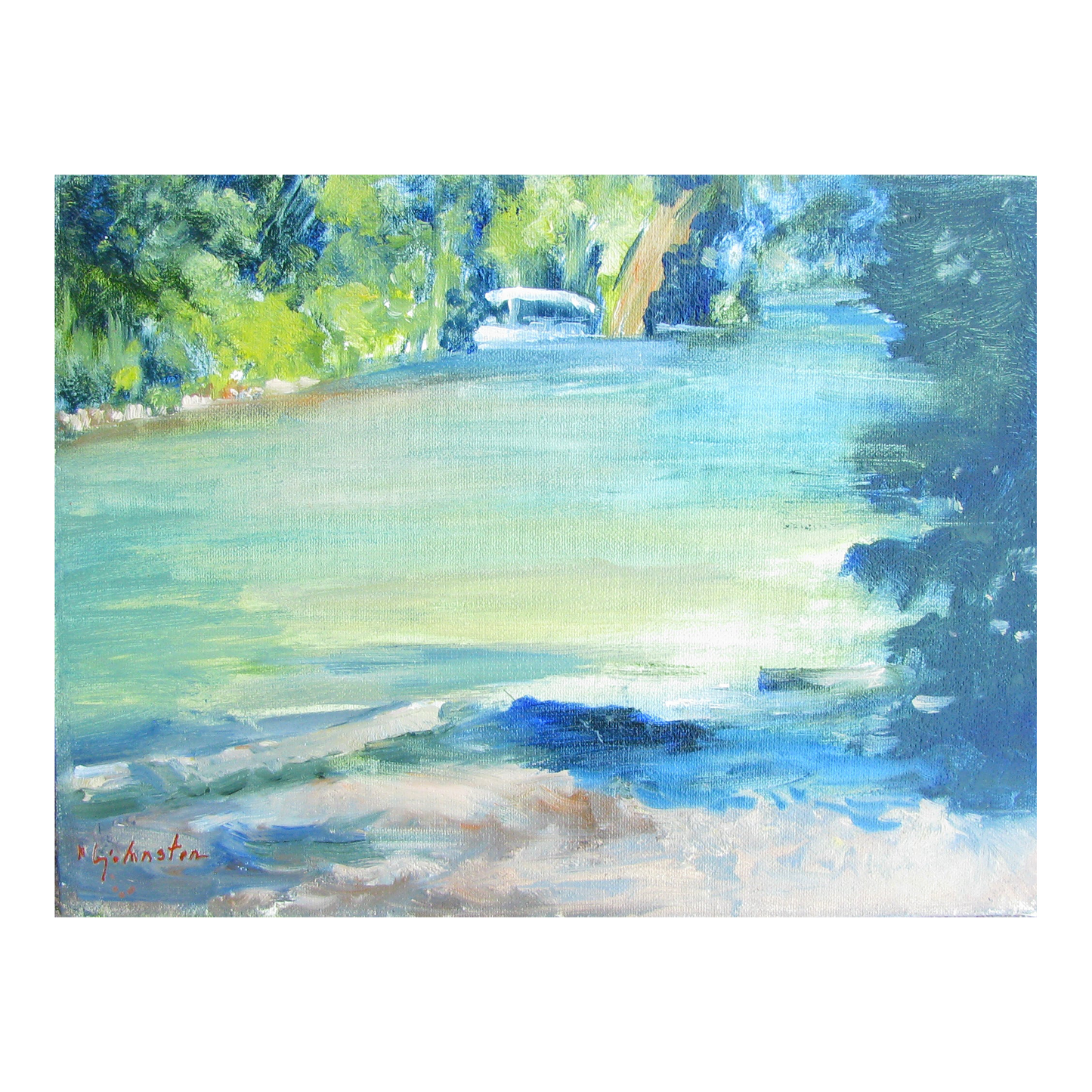 1970s Impressionist Waterscape Painting by B.J. Johnston