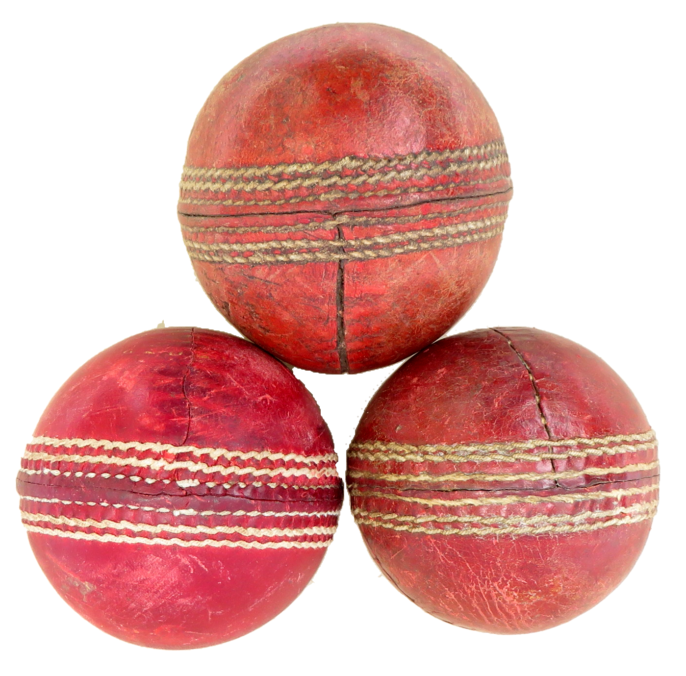 Antique English Leather Hand-Stitched Cricket Ball Collection, Set of 3