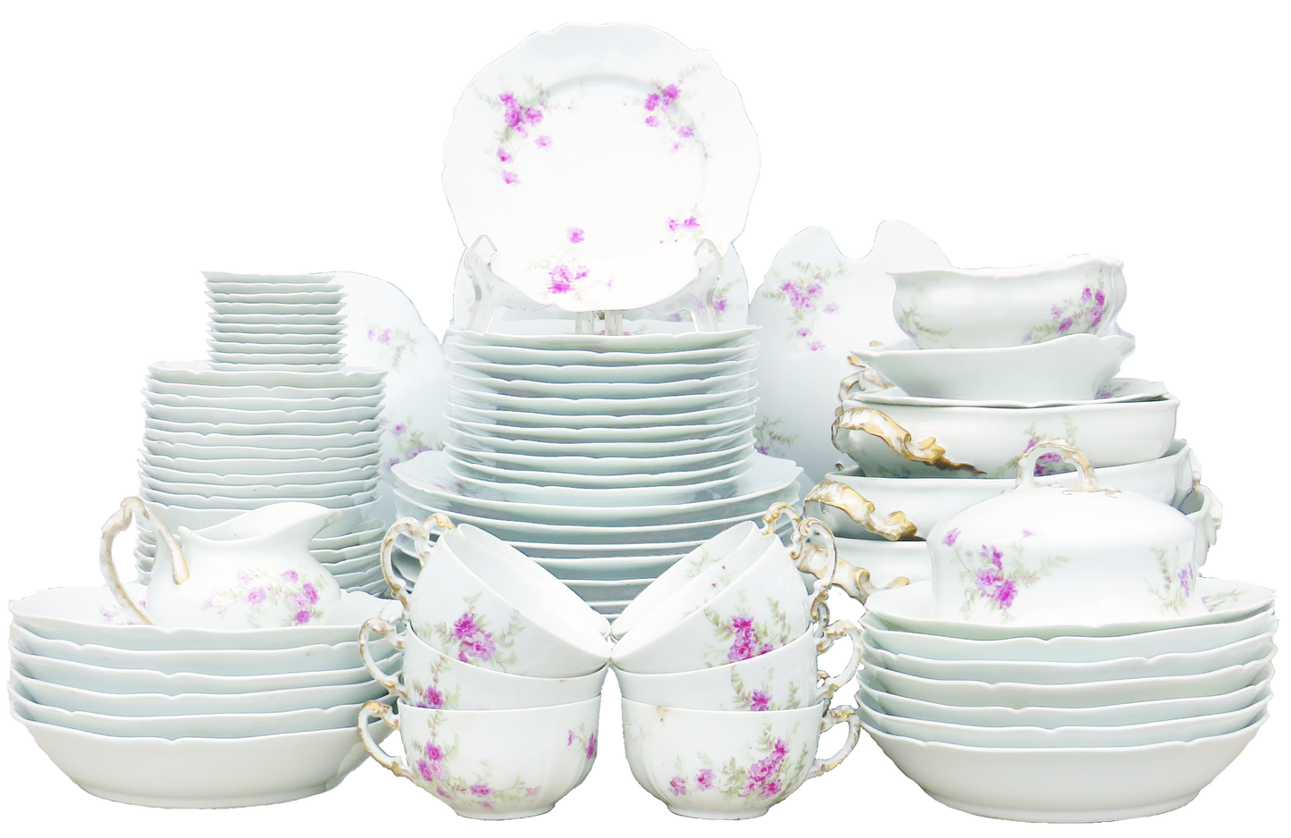 Antique French Limoges Porcelain China, 12 Pl. Settings + Serving, 95 Pieces