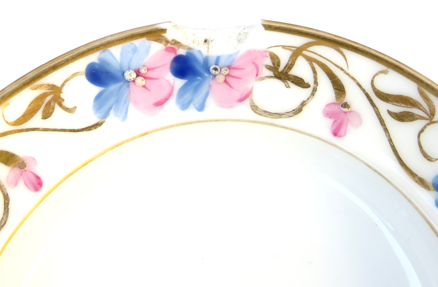 Early 20th Century Handpainted Blue / Pink / Gilt Porcelain Plates & Bowls, Set of 15