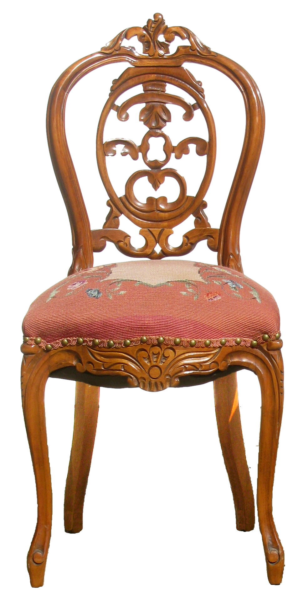 Early 20thC Carved Wood & Needlepoint Balloon Back Chairs, Pair