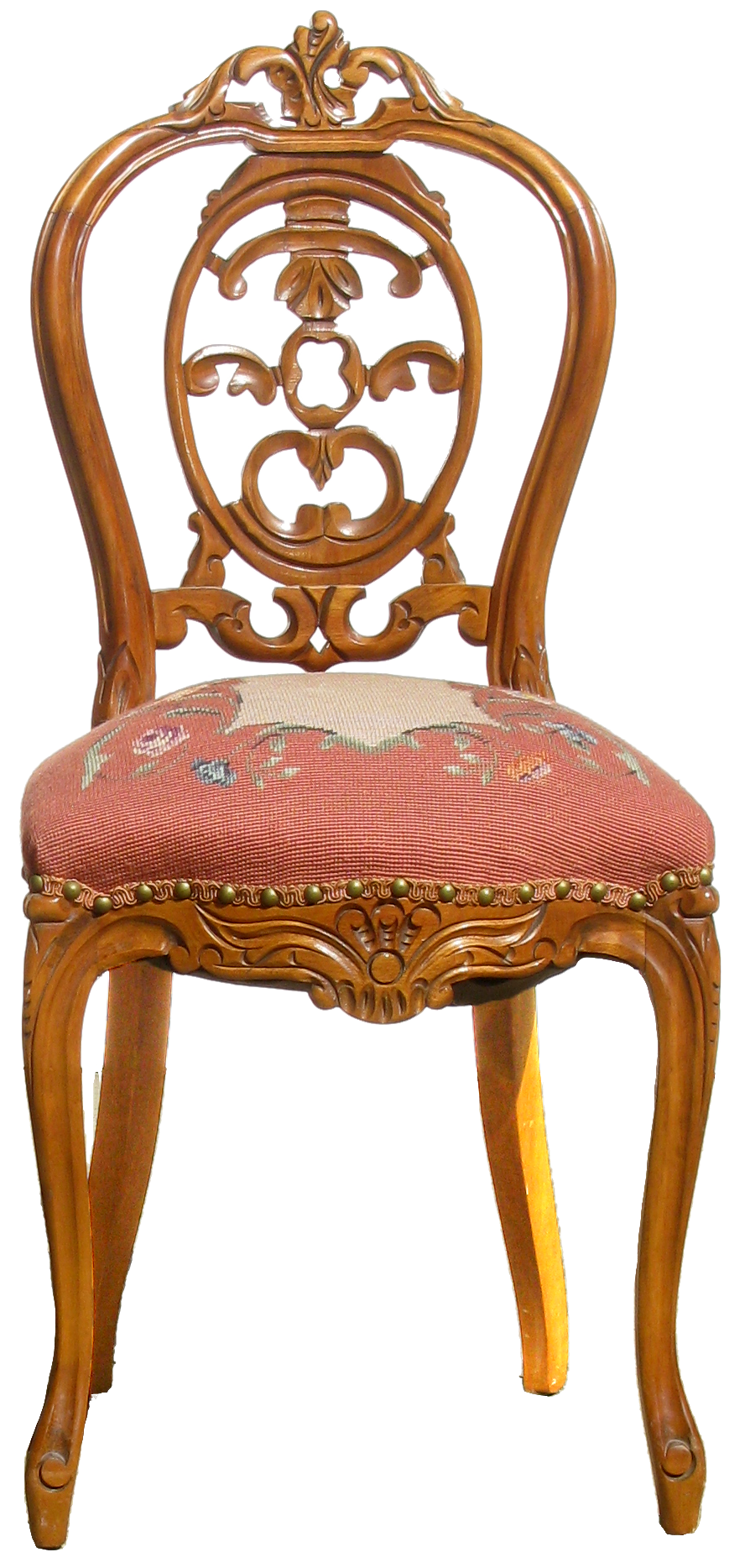 Early 20thC Carved Wood & Needlepoint Balloon Back Chairs, Pair