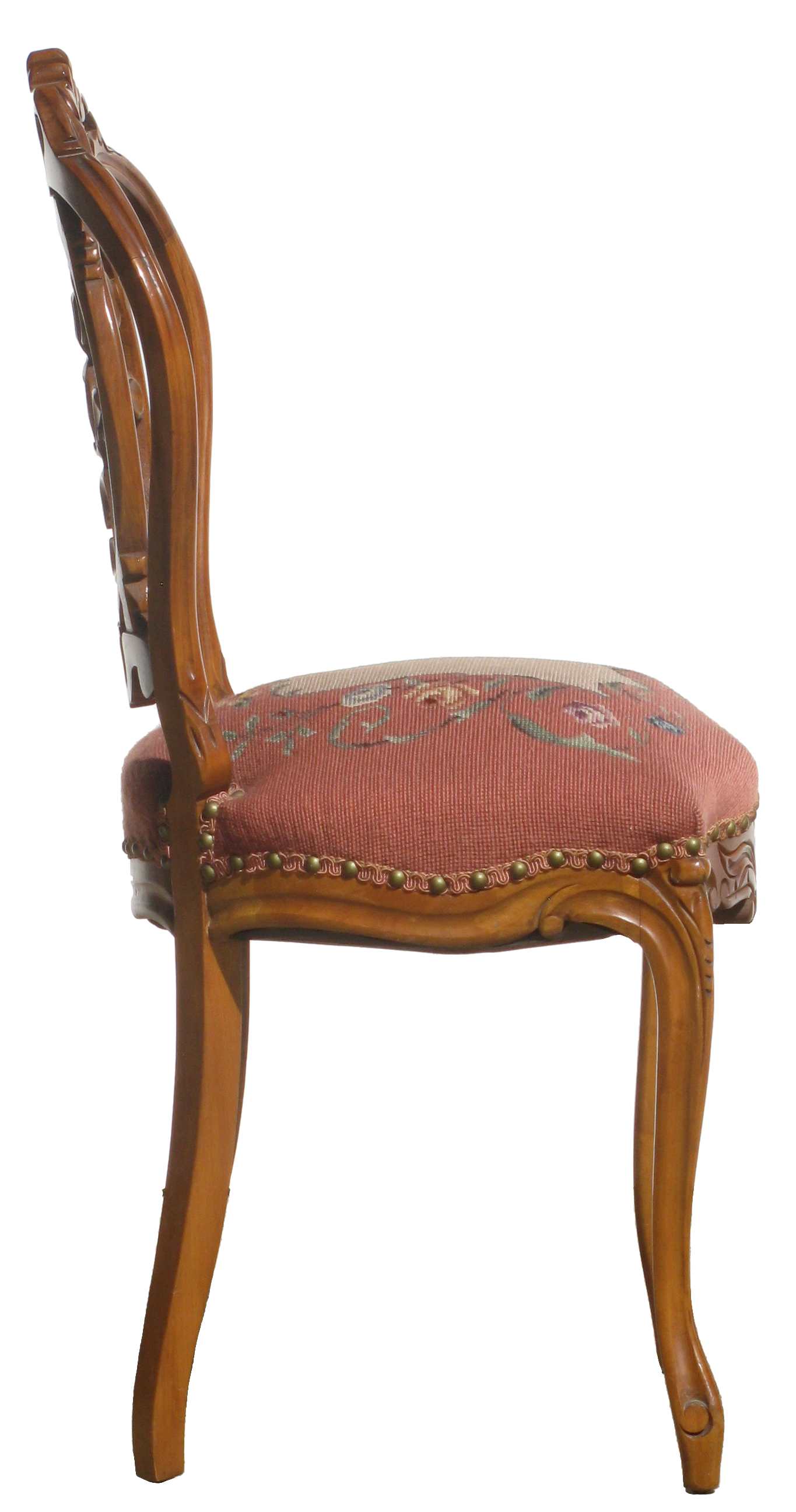 Early 20thC Carved Wood & Needlepoint Balloon Back Chairs, Pair