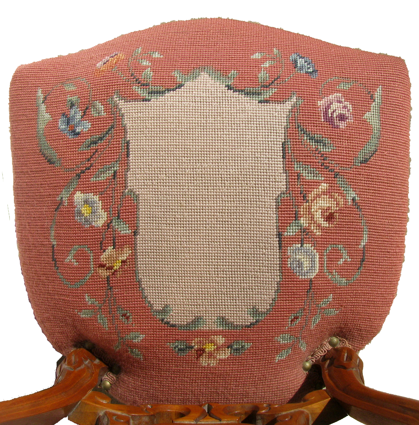 Early 20thC Carved Wood & Needlepoint Balloon Back Chairs, Pair