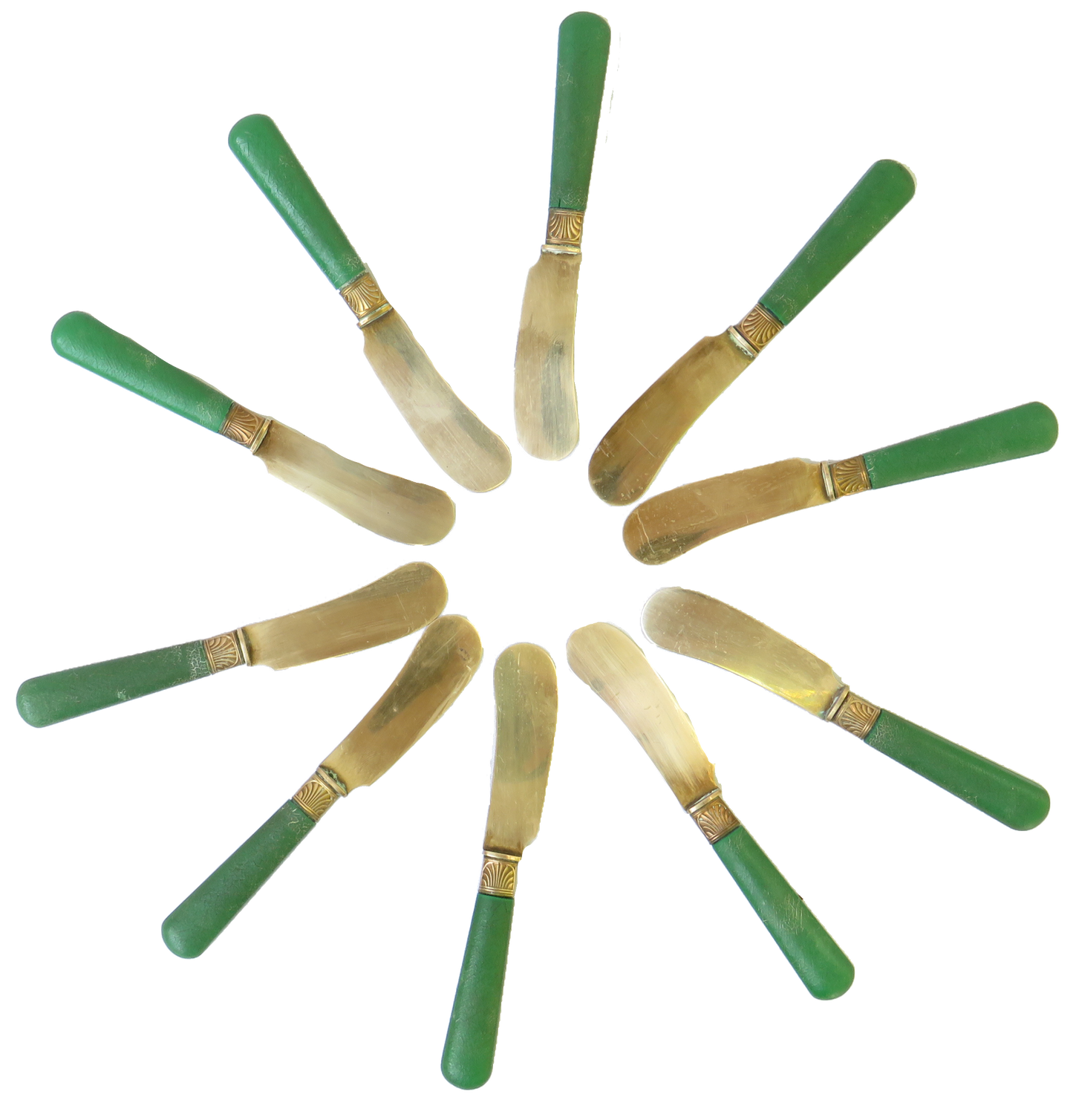 Early 20thC French Guelon Green Celluloid / Bakelite Spreaders