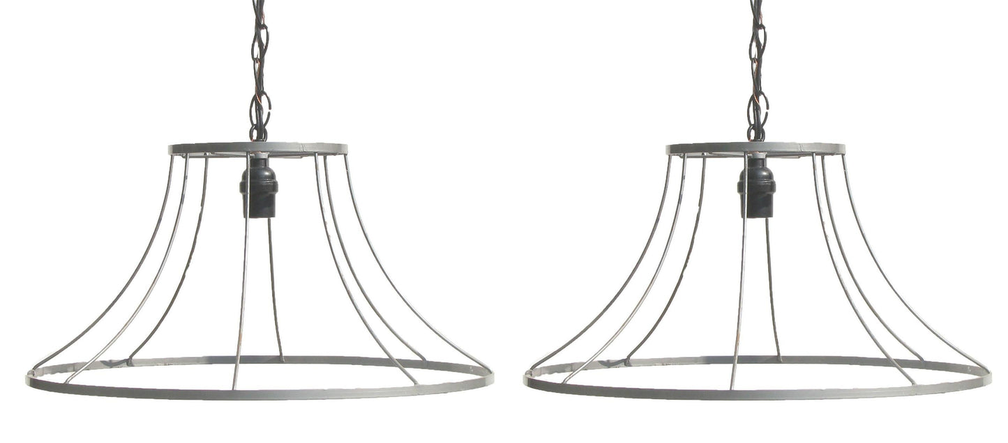 Extra Large Wire Lampshade Frame Lights, Near Pair