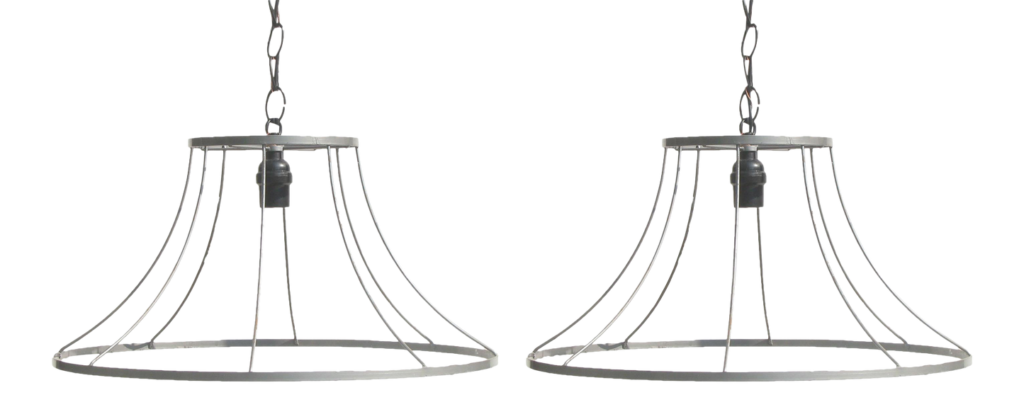 Extra Large Wire Lampshade Frame Lights, Near Pair