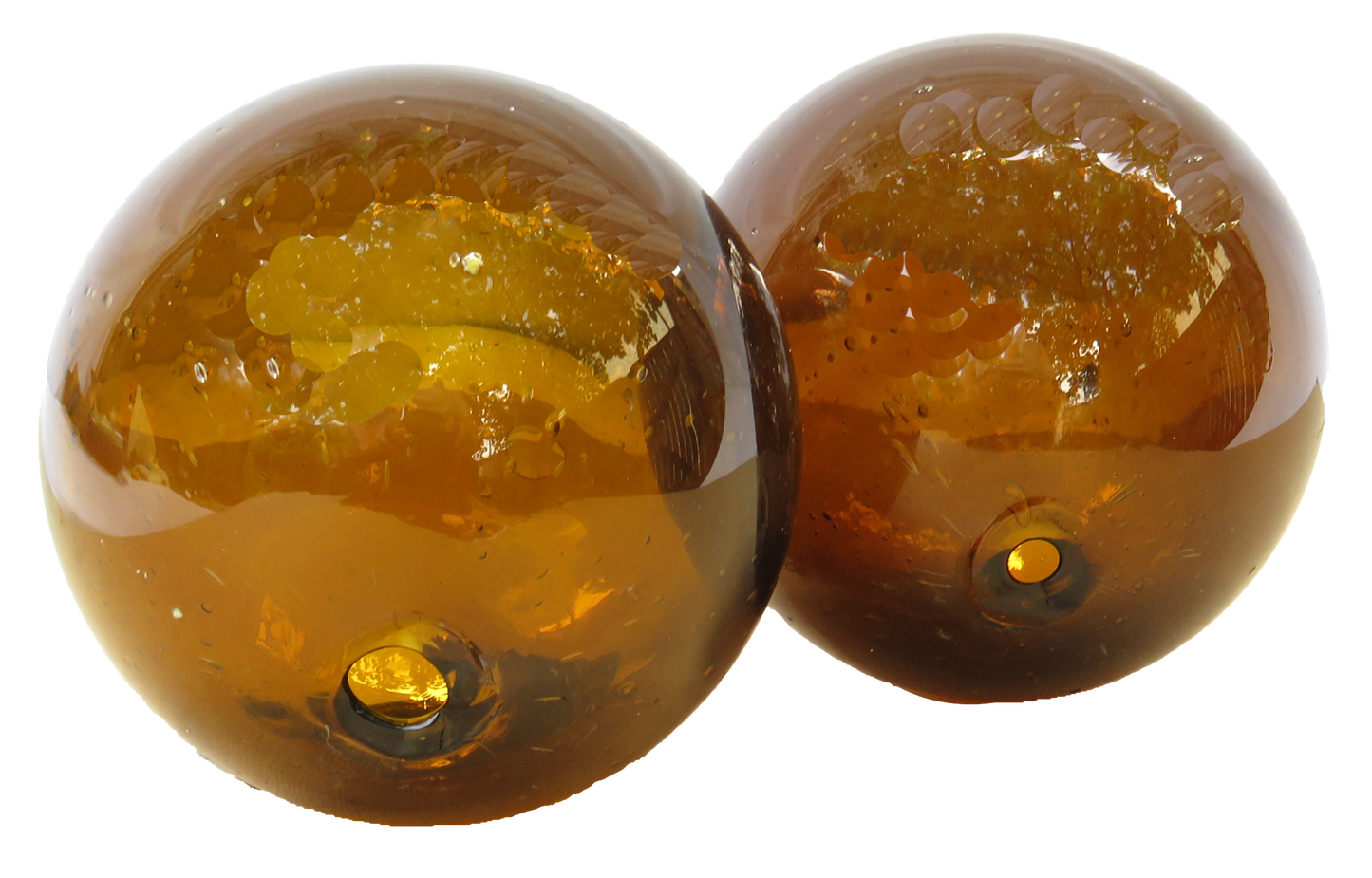 Fall-Hued Sculptural Blown Glass Balls, Pair