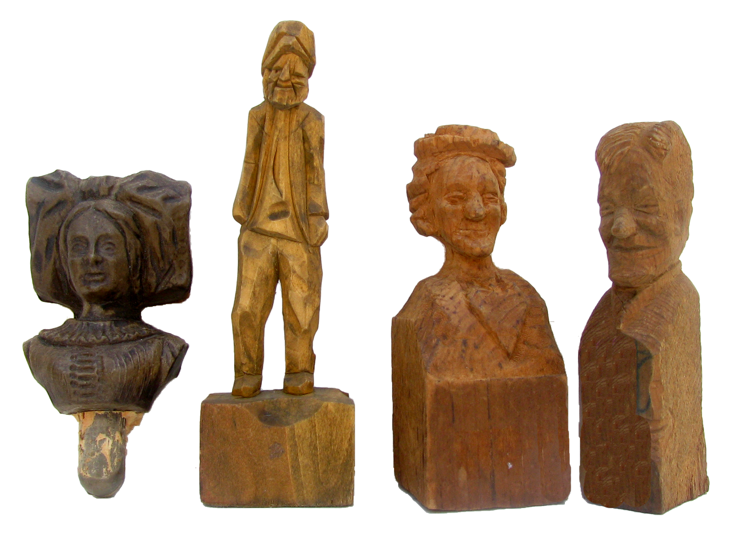 Folk Art Carved Wood Sculpture Collection, Set of 4