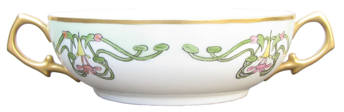 French Art Nouveau Porcelain Salad Plate & Soup Bowl Set , Set of 27