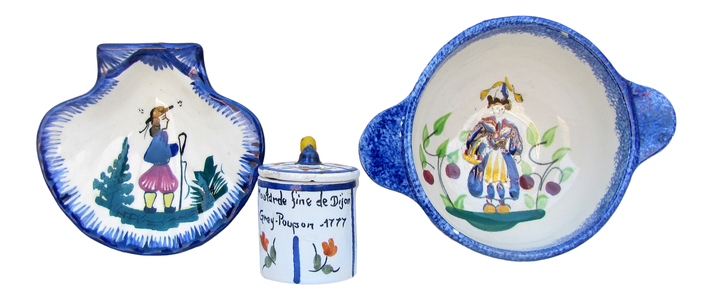 French Quimper Faience Pottery, Set of 3