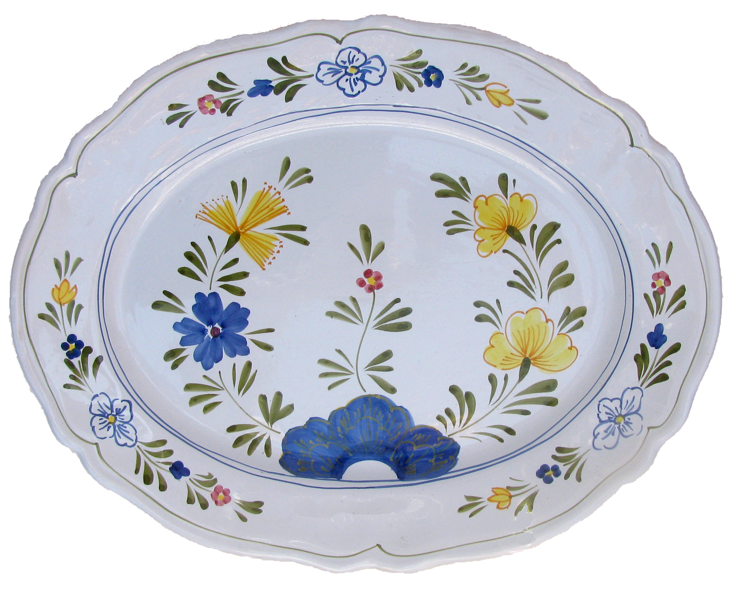 Large Italian Garofano Blue Carnation Style Bargello Faenza Platter
