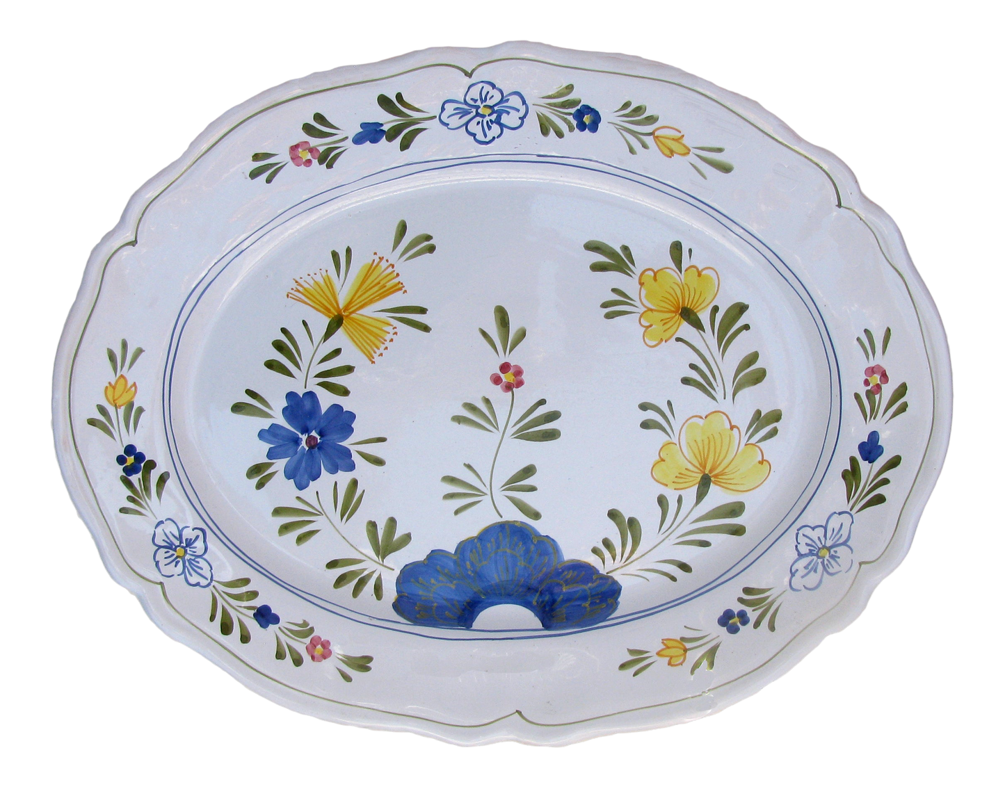 Large Italian Garofano Blue Carnation Style Bargello Faenza Platter