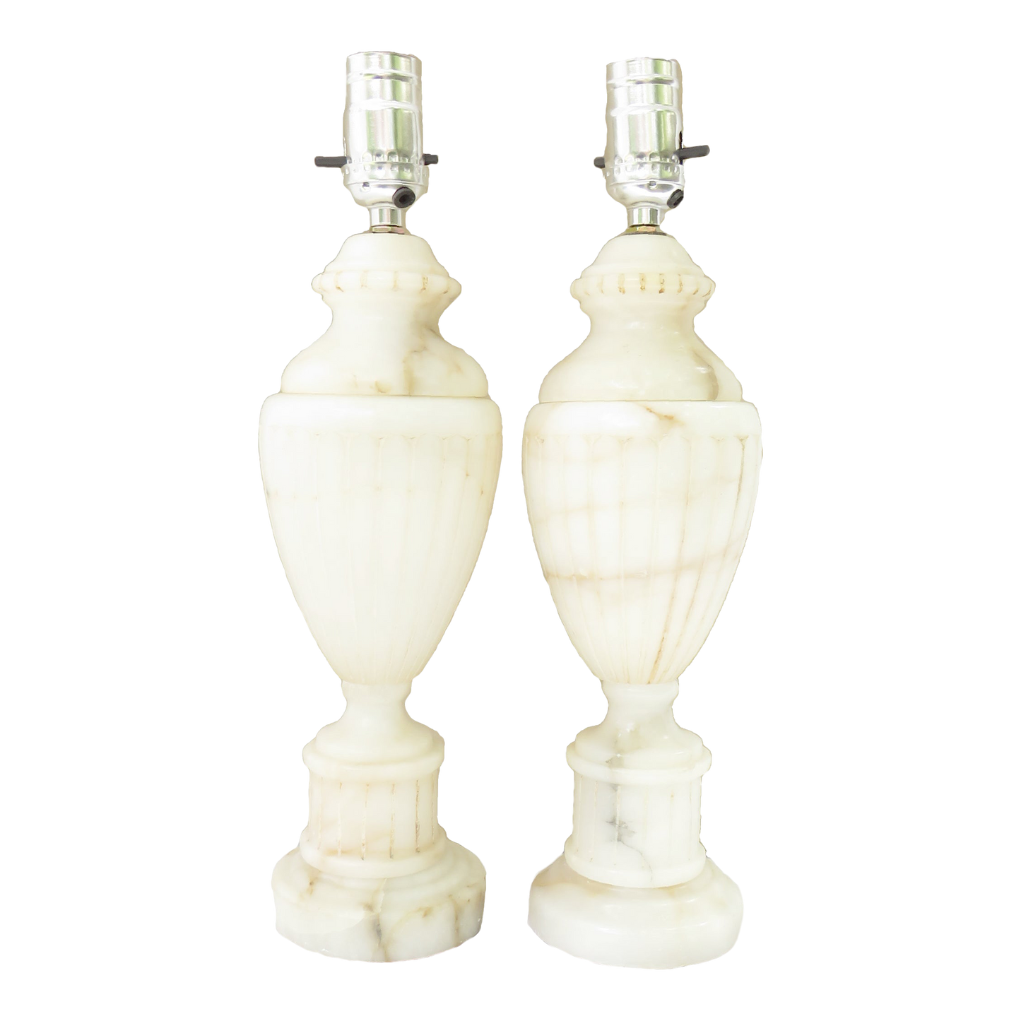 Large Neoclassical White Marble Urn Table Lamps, Pair
