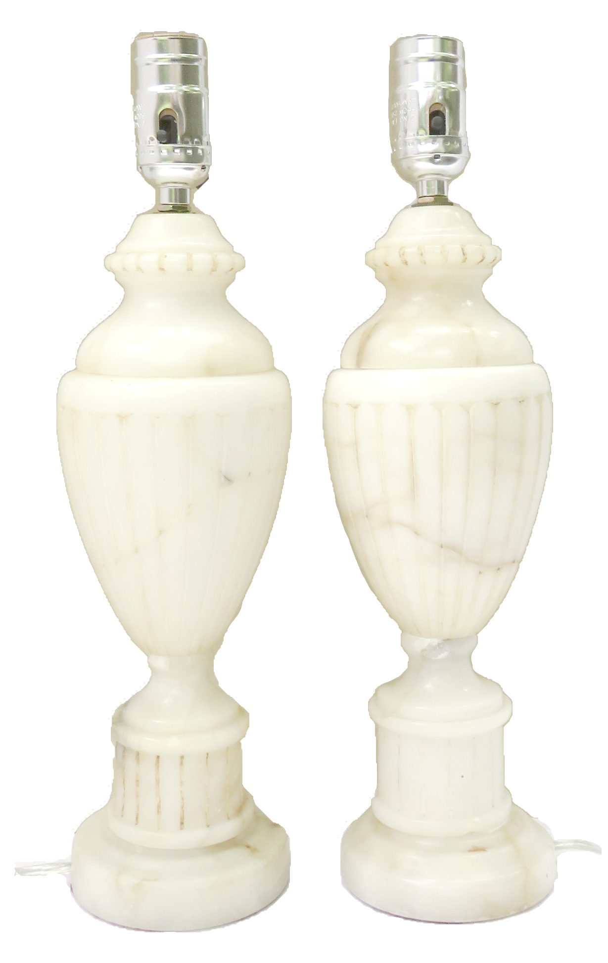 Large Neoclassical White Marble Urn Table Lamps, Pair