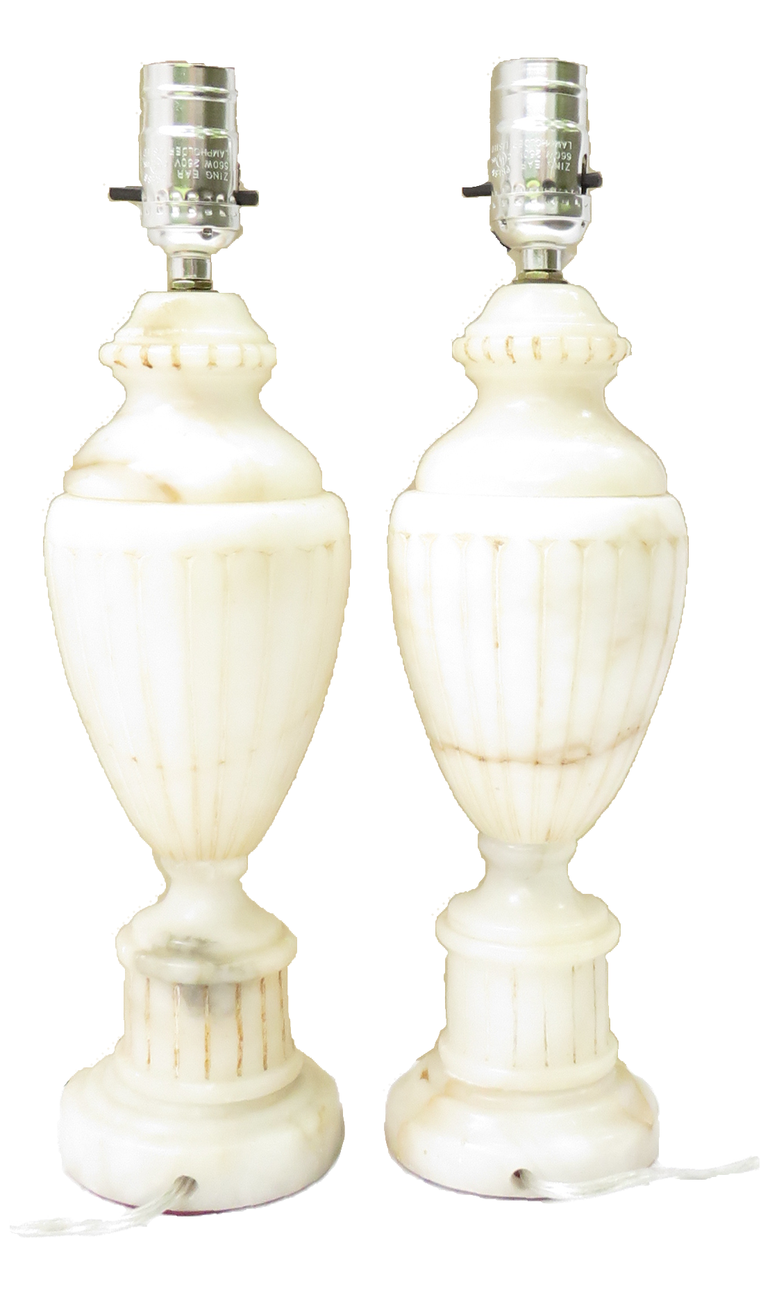 Large Neoclassical White Marble Urn Table Lamps, Pair