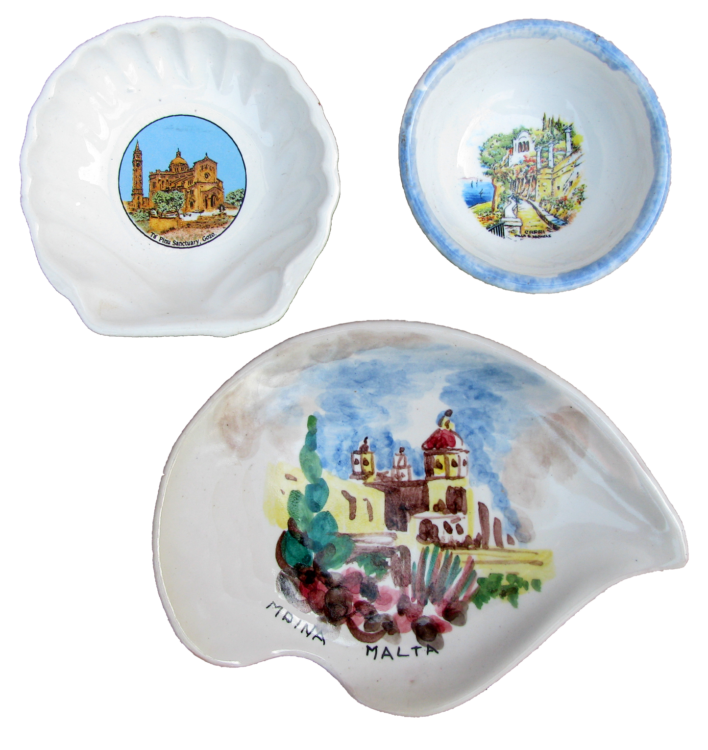 Mediterranean Island Souvenir Dishes, Set of 3