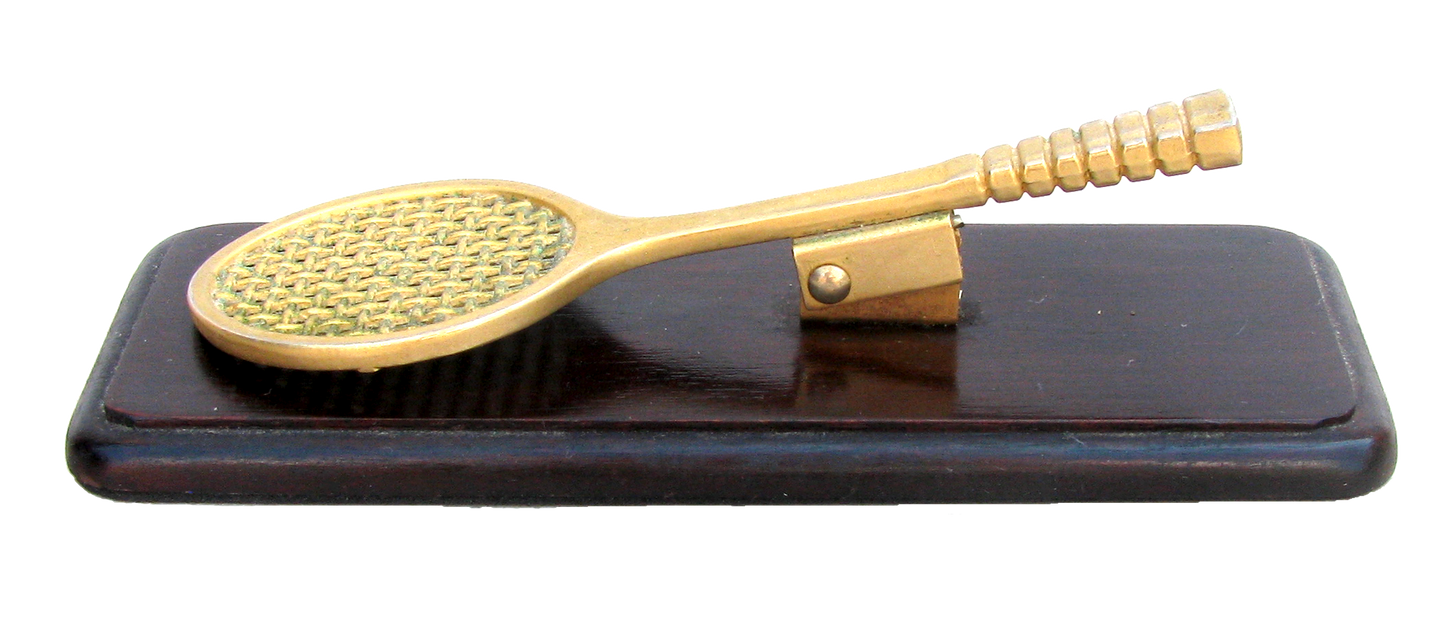 Mid-Century Brass Tennis Racquet Mail Holder / Paperweight
