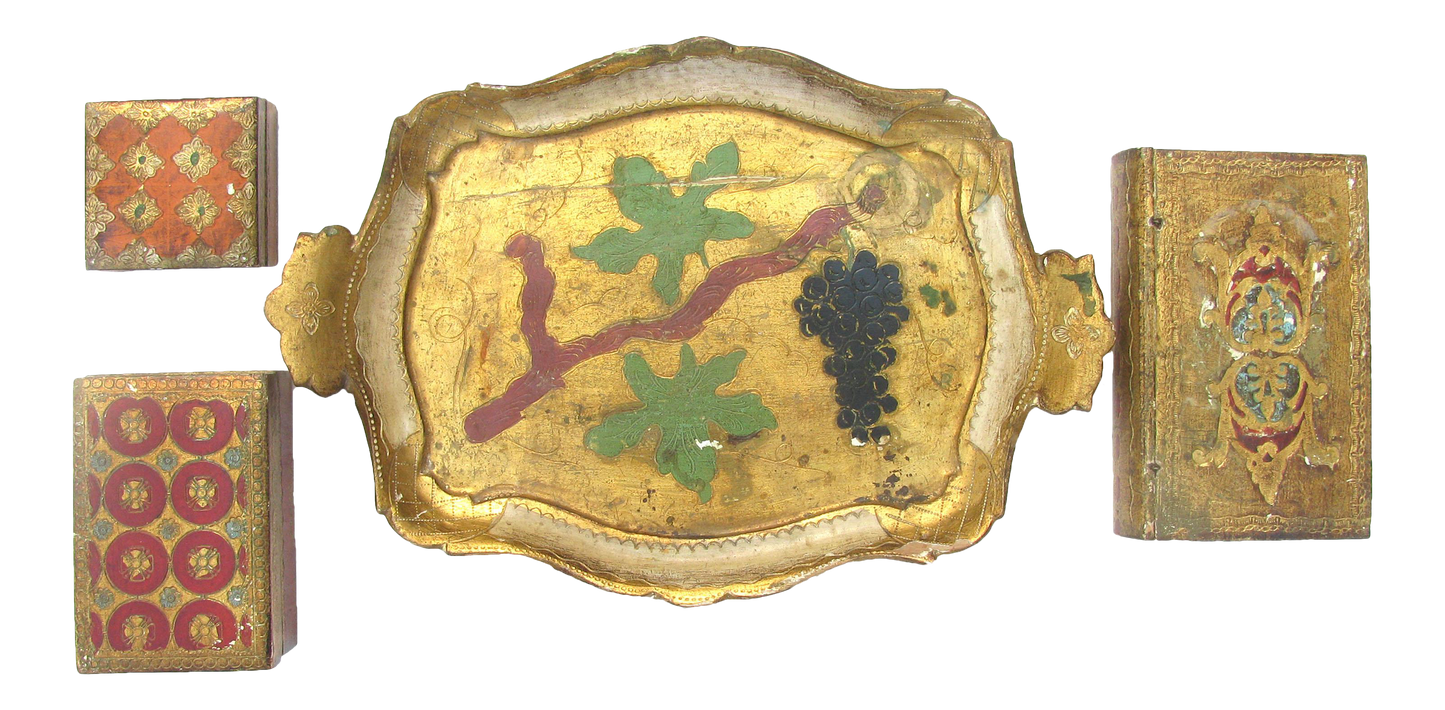 Mid-Century Italian Florentine Gilt Boxes & Tray, Set of 4