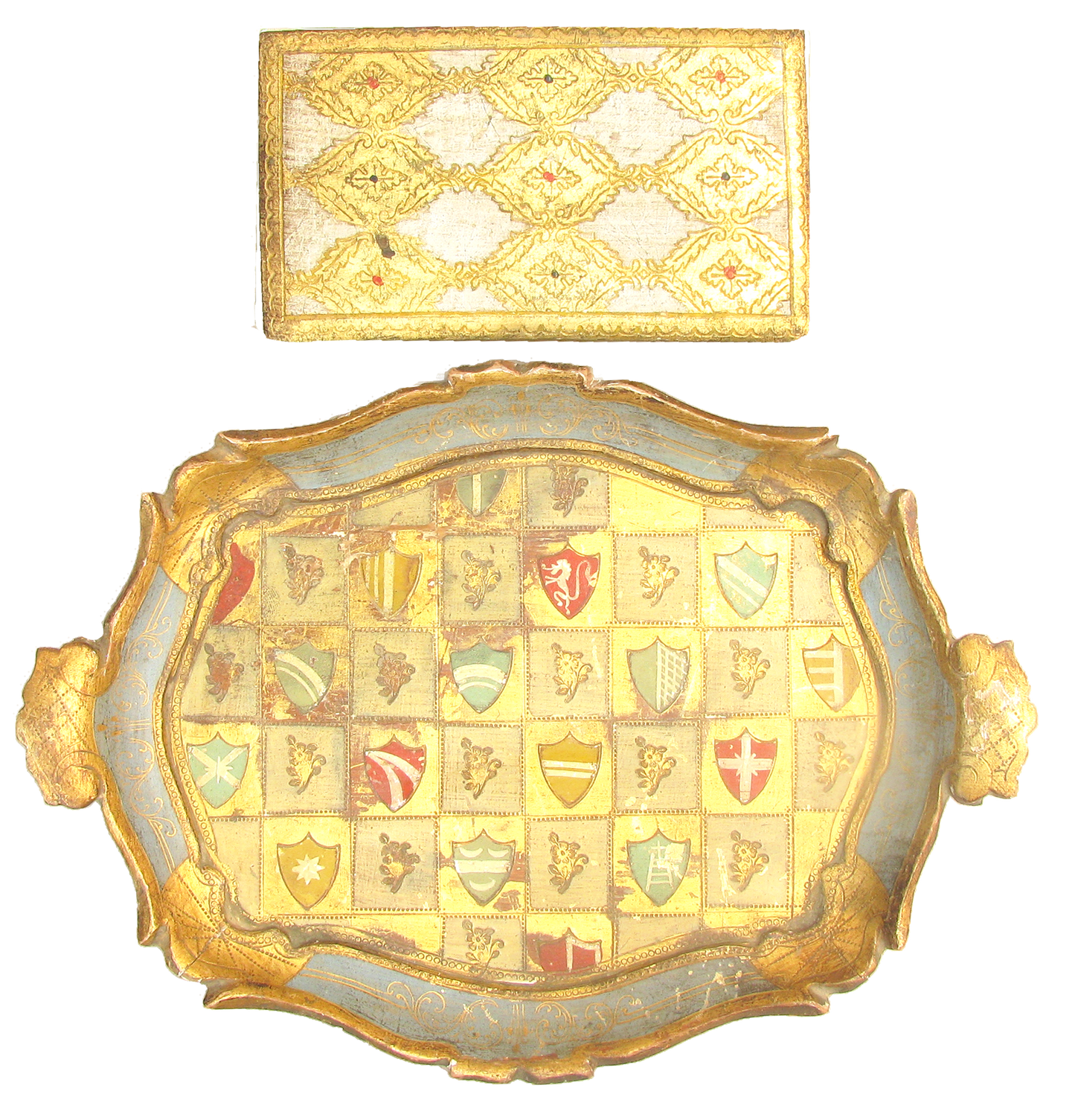 Midcentury Italian Florentine Giltwood Tray & Box, Set of 2