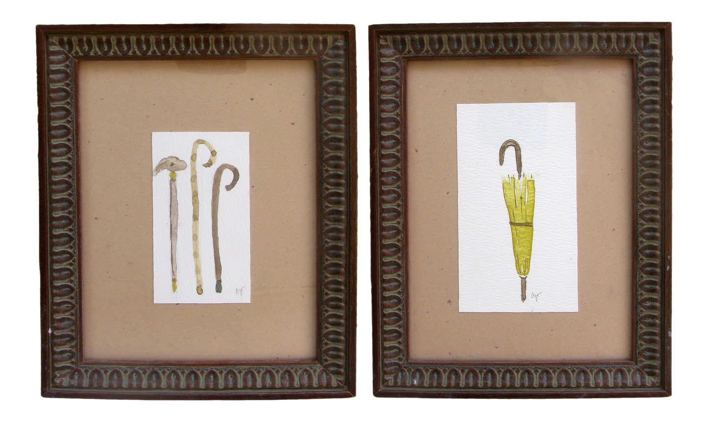 Petite Framed Watercolors, Pair