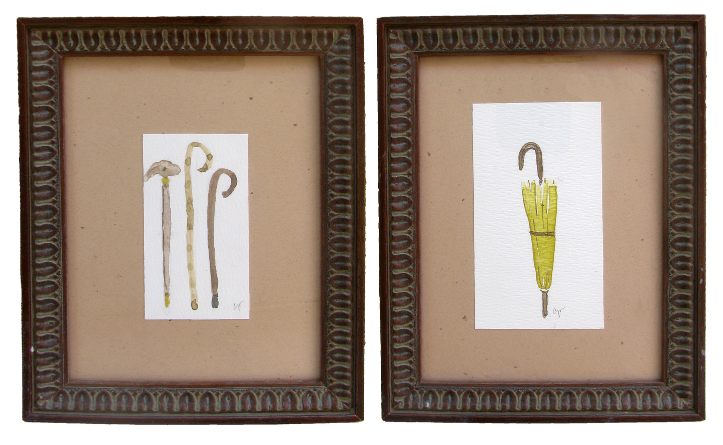 Petite Framed Watercolors, Pair