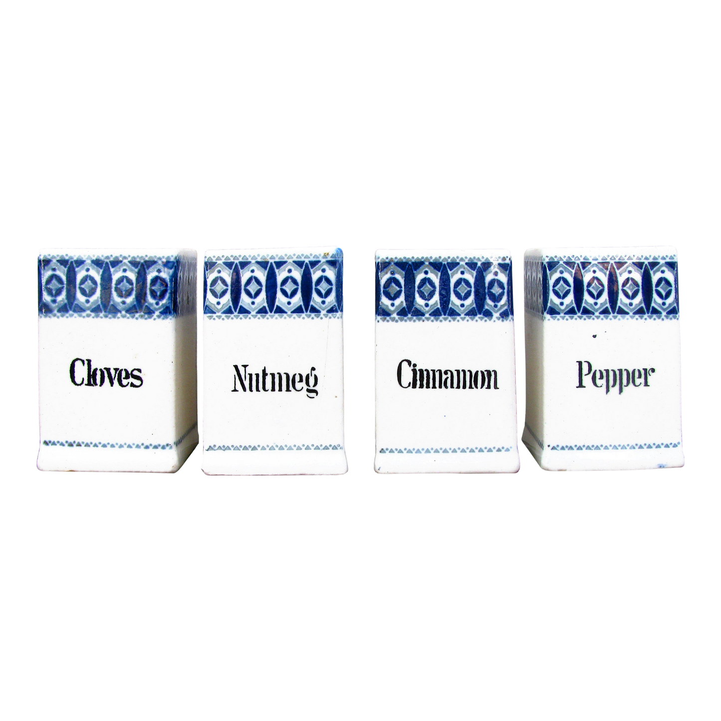 Vintage Blue & White Art Deco Spice Jars / Canisters, Set of 4
