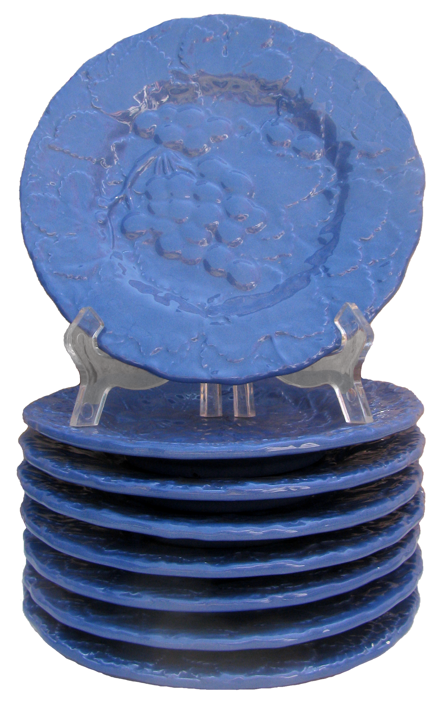 Vintage Blue Majolica Salad / Dessert Plates, Set of 8