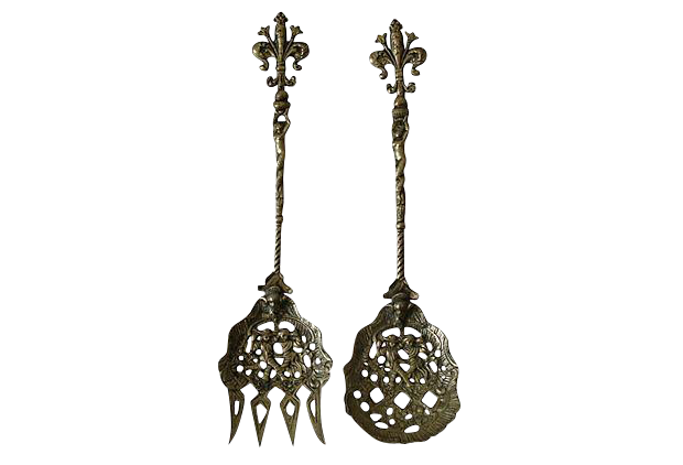 Vintage Italian Brass Salad Servers, A Pair