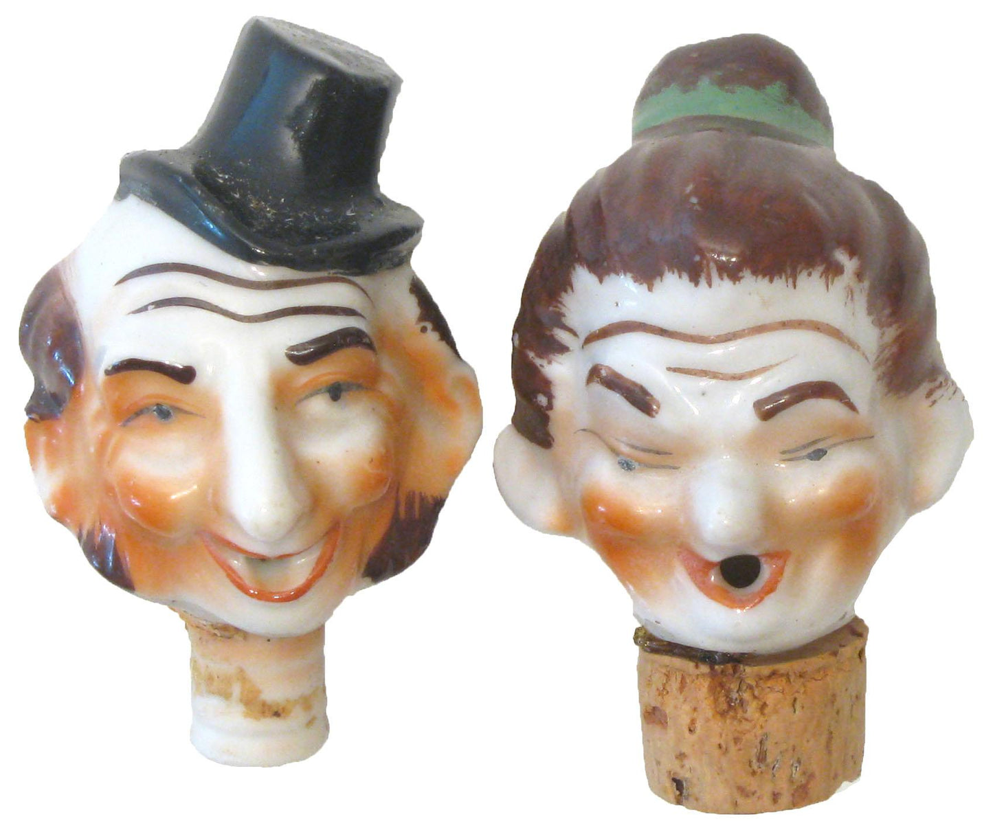 Vintage Porcelain Bottle Stoppers / Pourers, Pair