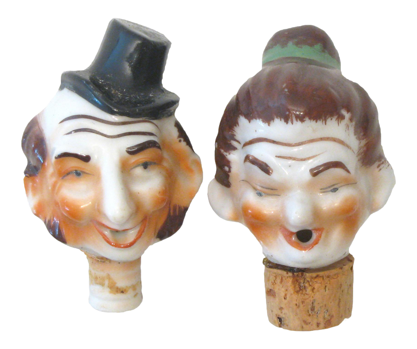 Vintage Porcelain Bottle Stoppers / Pourers, Pair