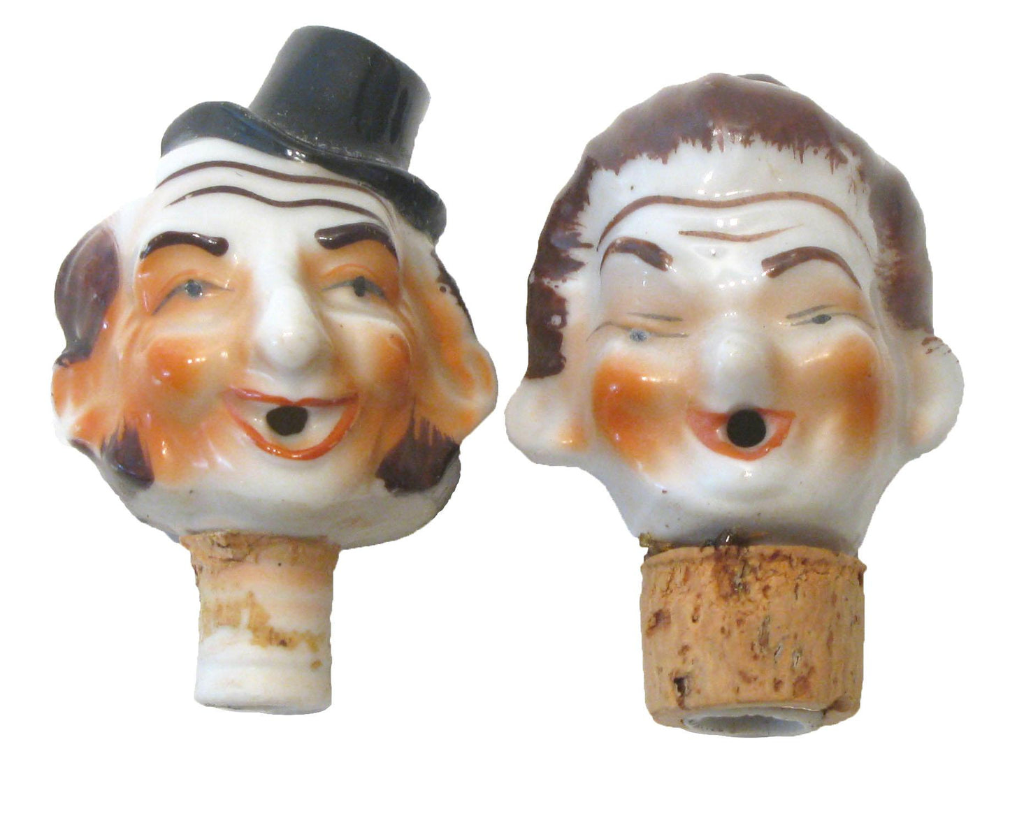 Vintage Porcelain Bottle Stoppers / Pourers, Pair