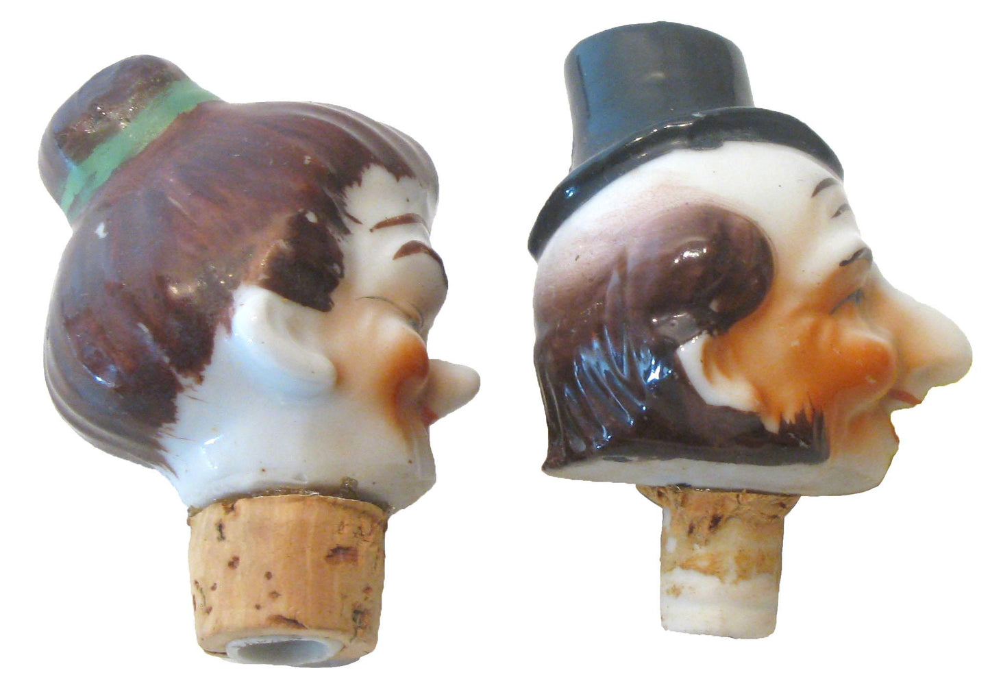 Vintage Porcelain Bottle Stoppers / Pourers, Pair