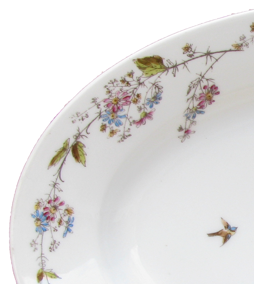 1870s French Limoges Platter With Flowers & Birds