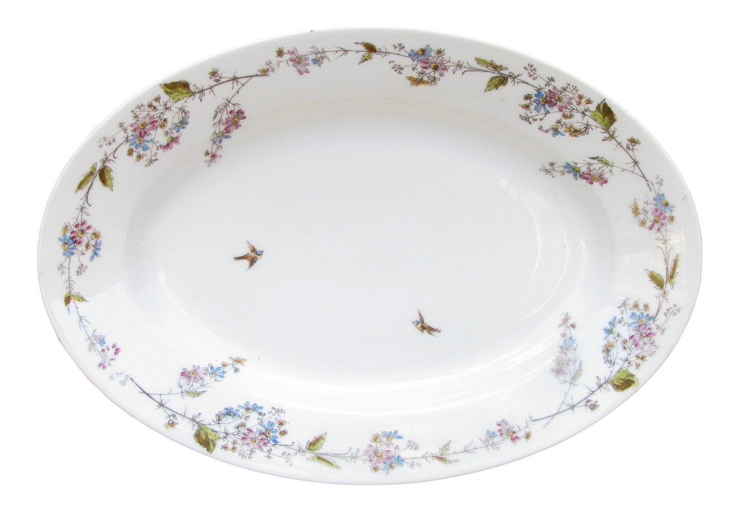 1870s French Limoges Platter With Flowers & Birds