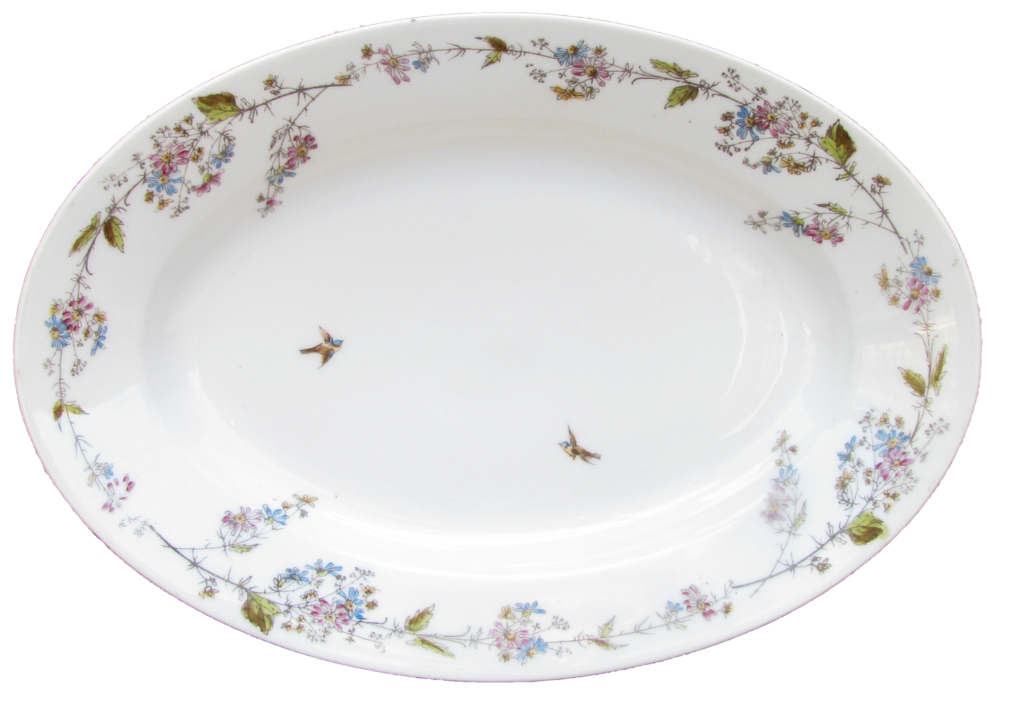 1870s French Limoges Platter With Flowers & Birds