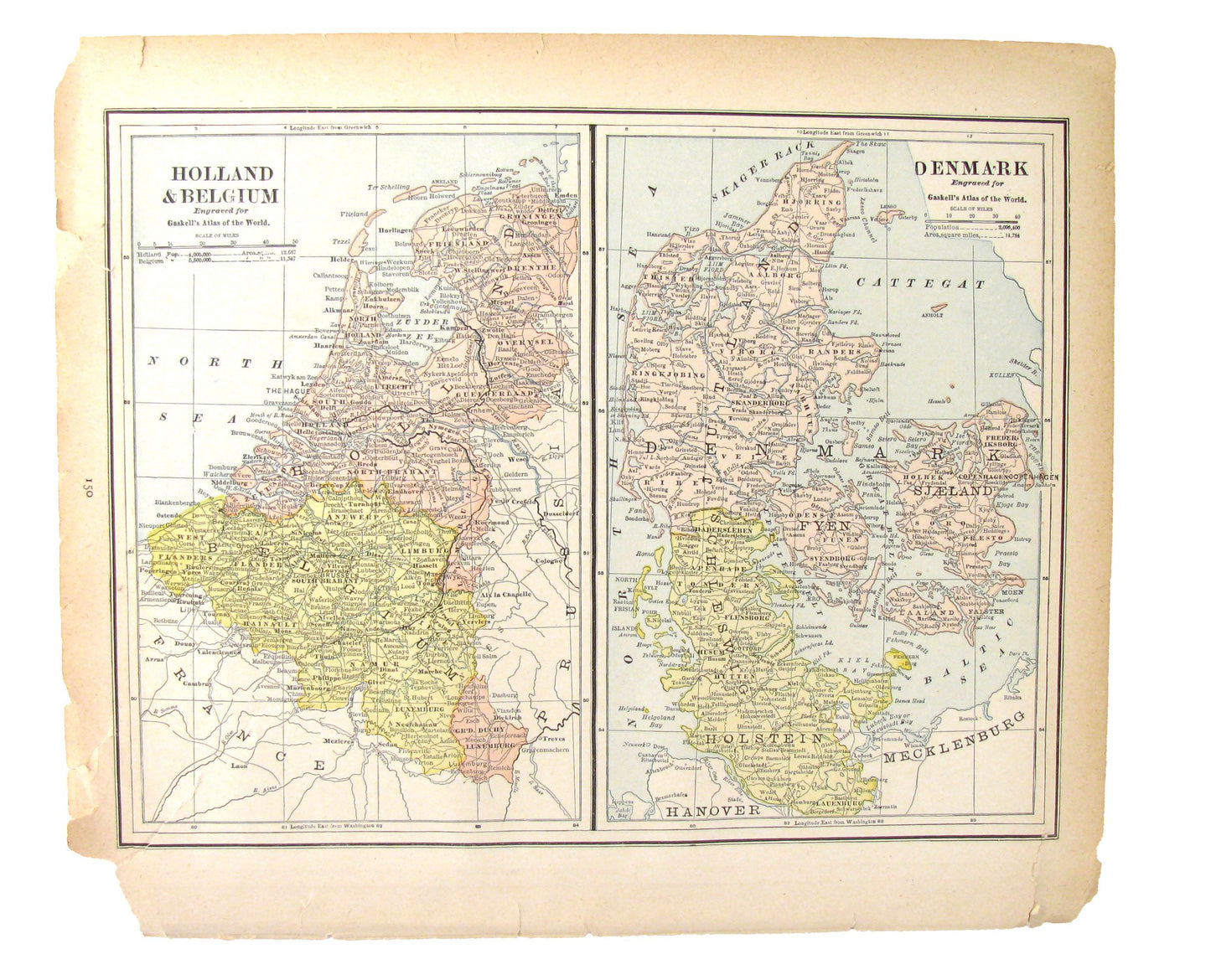 1880's Map of Holland, Belgium,Denmark, Sweden, & Norway