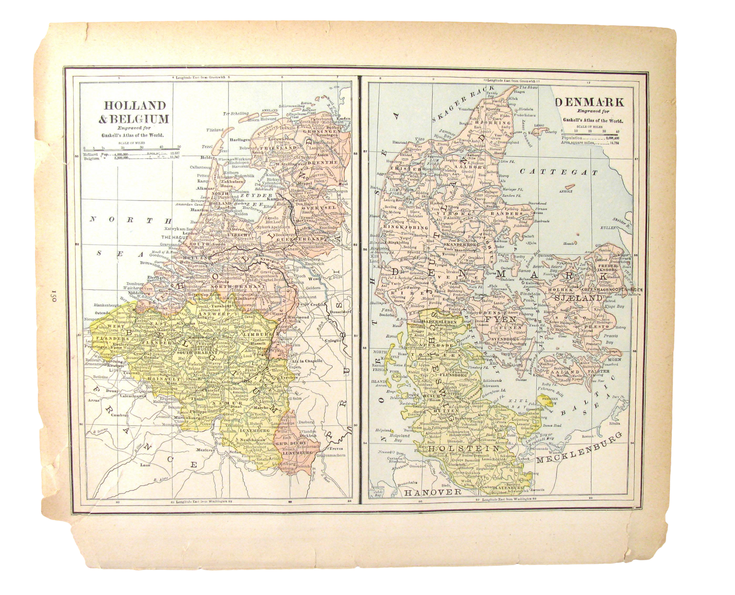 1880's Map of Holland, Belgium,Denmark, Sweden, & Norway