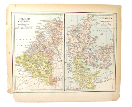 1880's Map of Holland, Belgium,Denmark, Sweden, & Norway