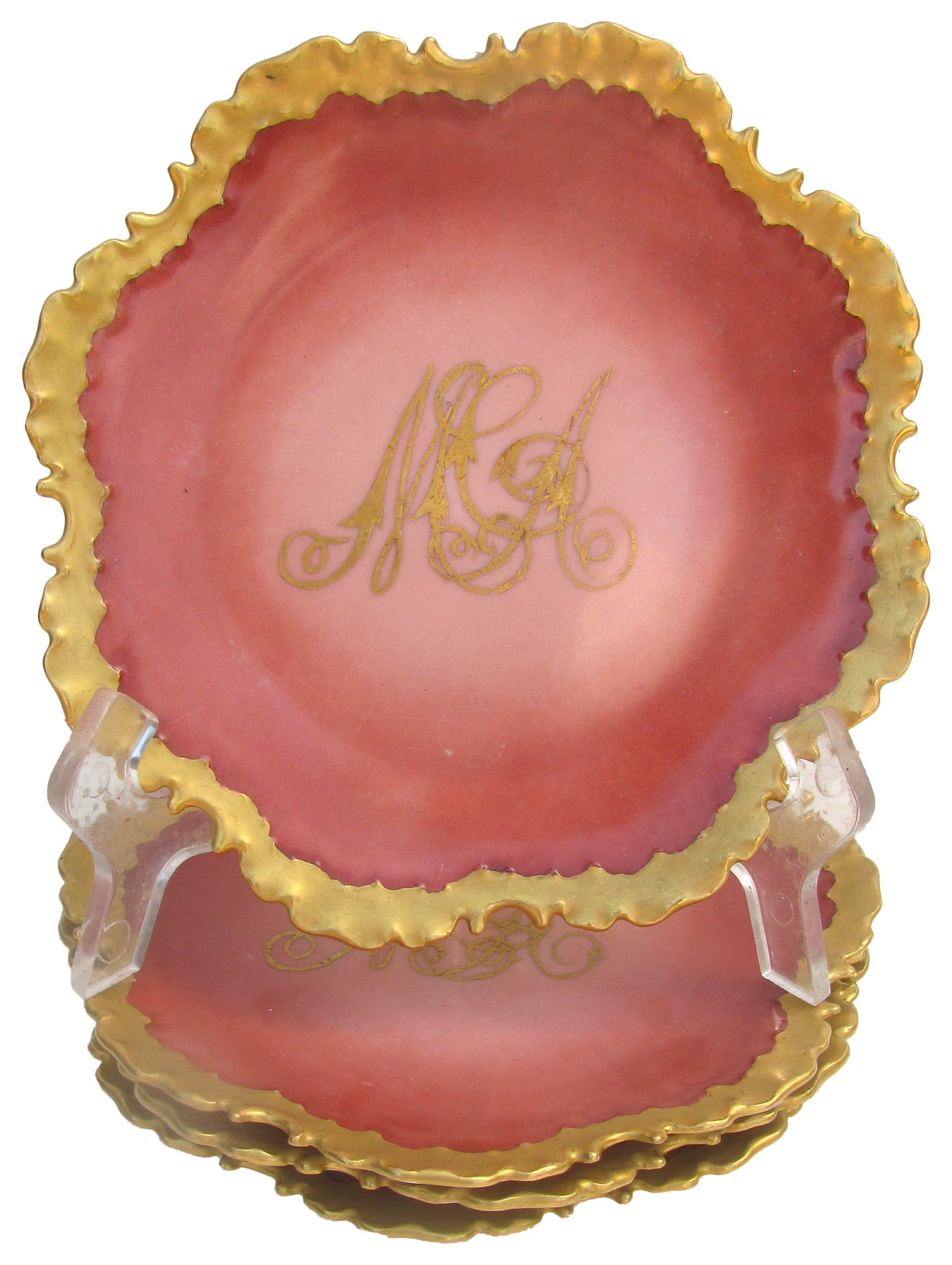 1890s Hand-Painted / Gilt Monogrammed Porcelain Plates, Set of 4