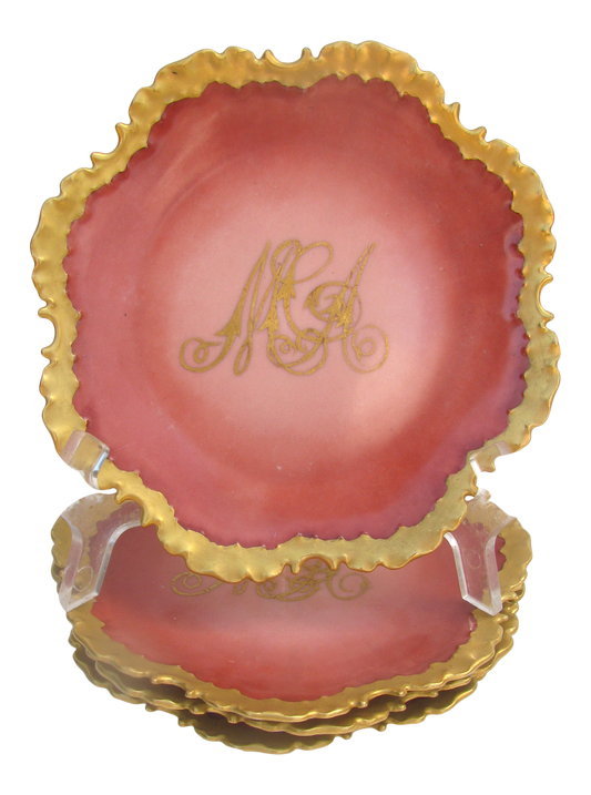 1890s Hand-Painted / Gilt Monogrammed Porcelain Plates, Set of 4