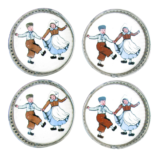 1910s Dutch Boy & Girl Coasters, Set of 4