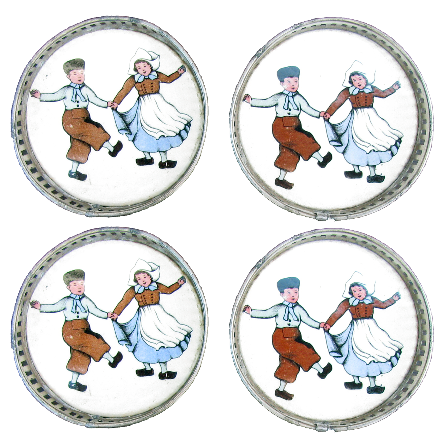 1910s Dutch Boy & Girl Coasters, Set of 4