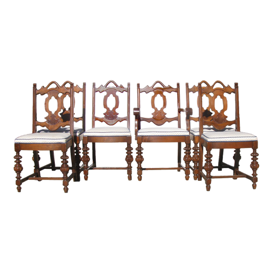 1920s English Gothic Revival / Jacobean Style Dining Chairs, Set of 6