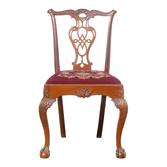 19th C. Antique English Chippendale Ball & Claw / Needlepoint Accent Chair
